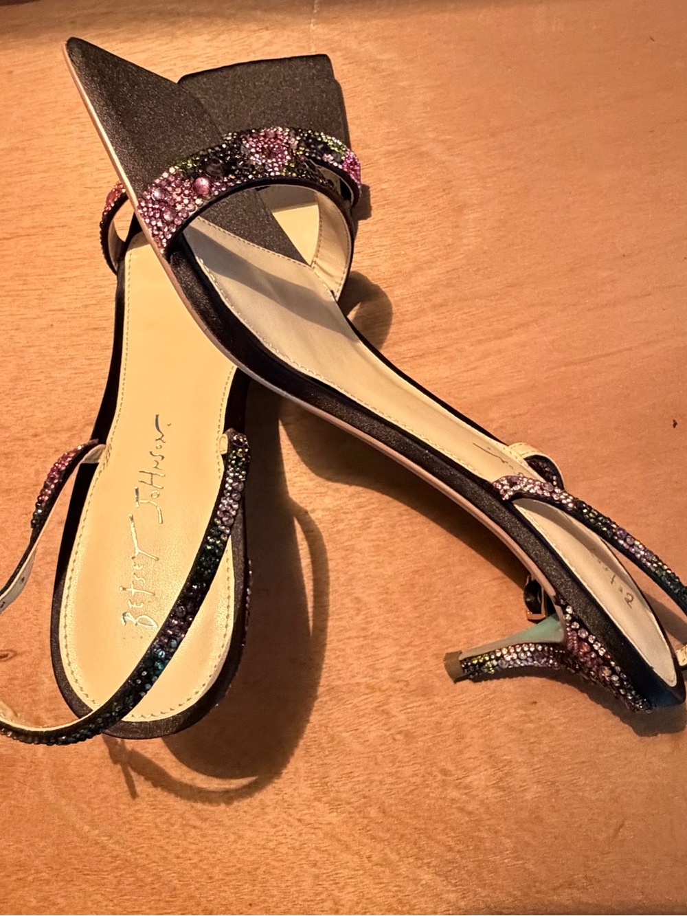 Betsey Johnson Black Slingback Sandal with Multicolor Crystal Accents - Picture 3 of 6